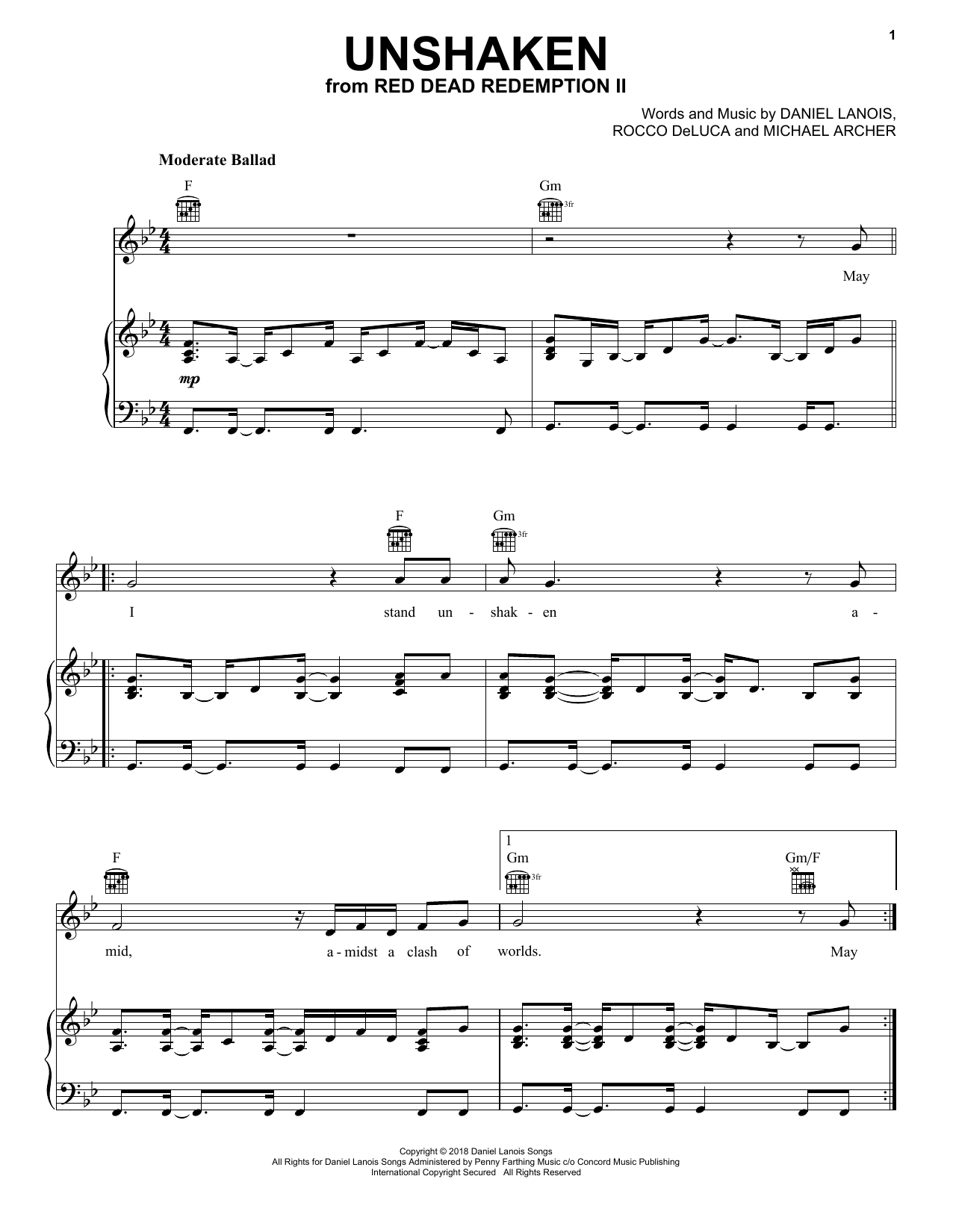 Michael Archer Unshaken (from Red Dead Redemption 2) sheet music notes and chords arranged for Solo Guitar