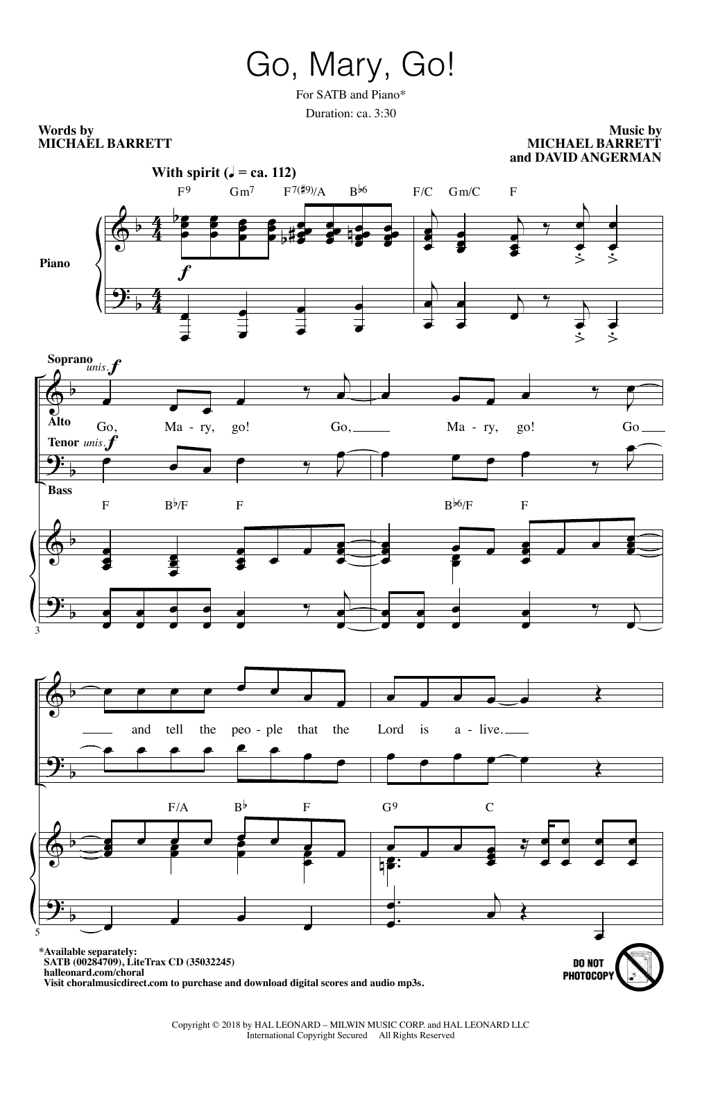 Michael Barrett & David Angerman Go, Mary, Go! sheet music notes and chords arranged for SATB Choir