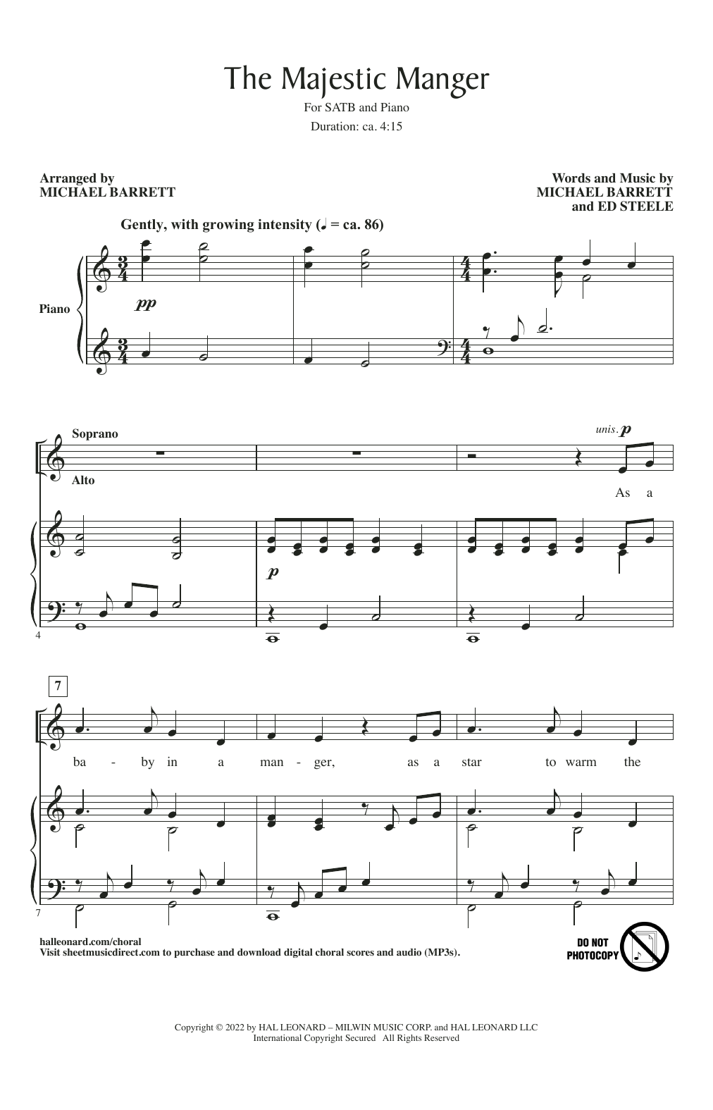 Michael Barrett and Ed Steele The Majestic Manger (arr. Michael Barrett) sheet music notes and chords arranged for SATB Choir
