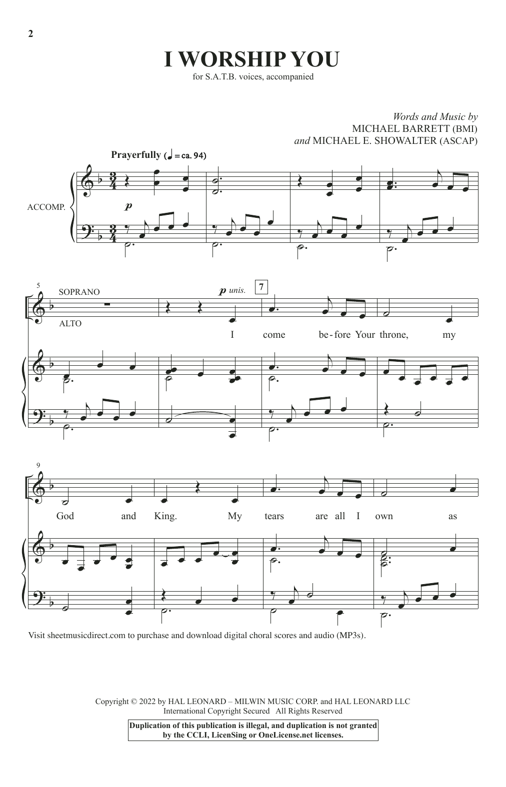 Michael Barrett and Michael E. Showalter I Worship You sheet music notes and chords arranged for SATB Choir