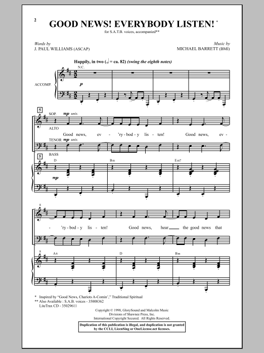 Michael Barrett Good News! Everybody Listen! sheet music notes and chords arranged for SATB Choir