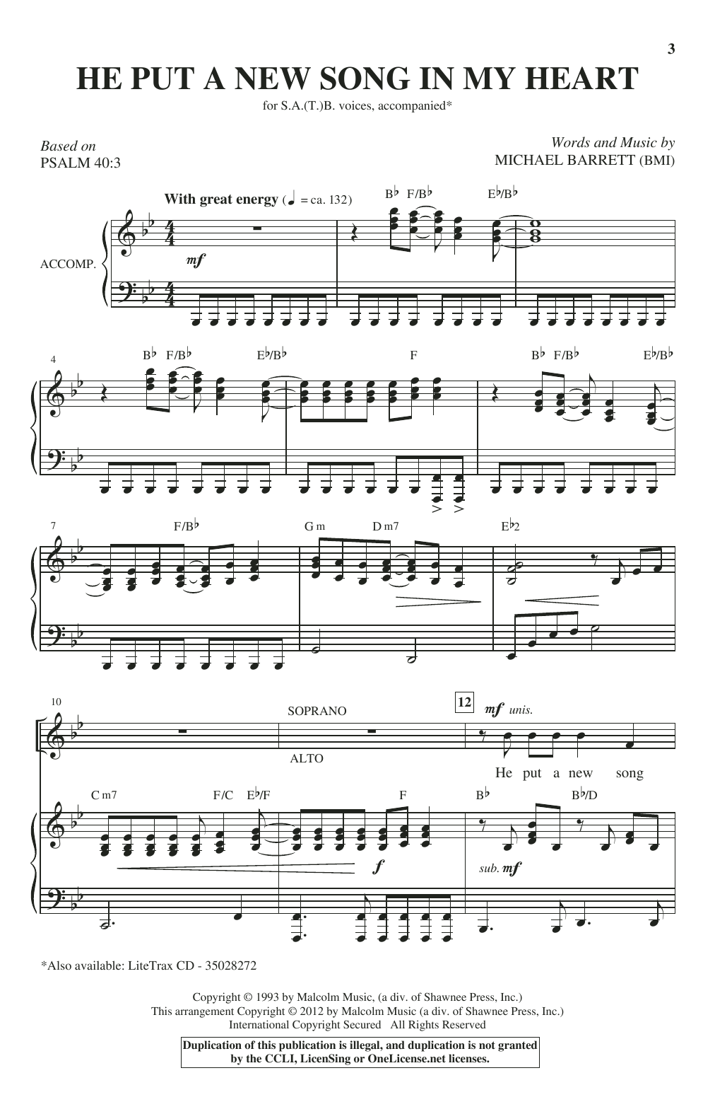 Michael Barrett He Put A New Song In My Heart sheet music notes and chords arranged for SATB Choir