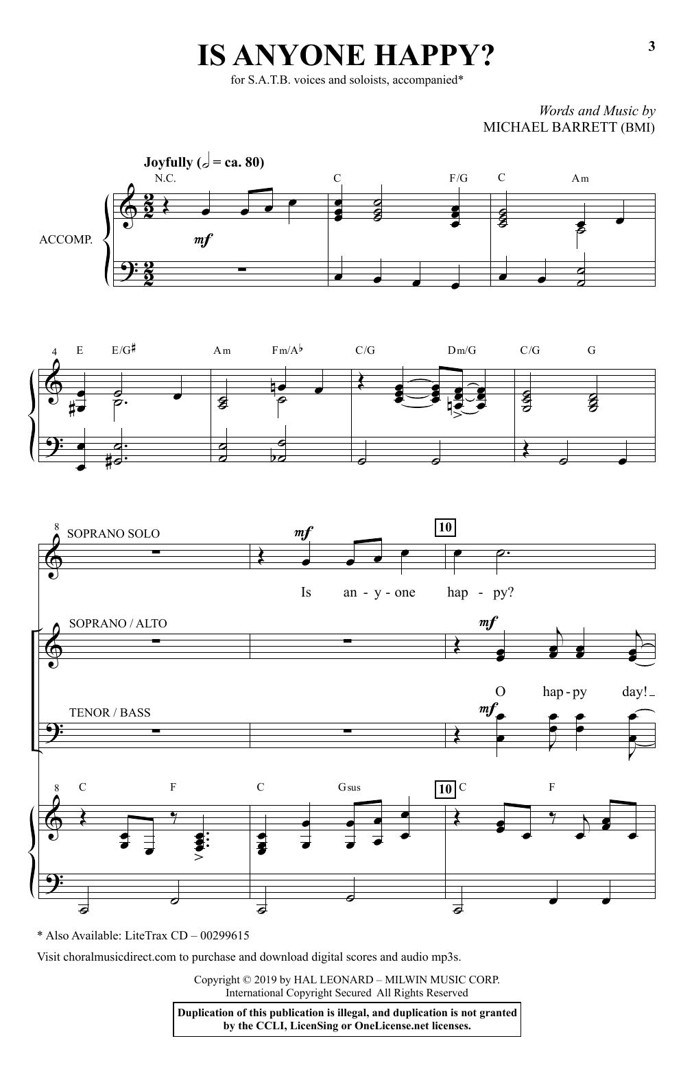 Michael Barrett Is Anyone Happy? sheet music notes and chords arranged for SATB Choir