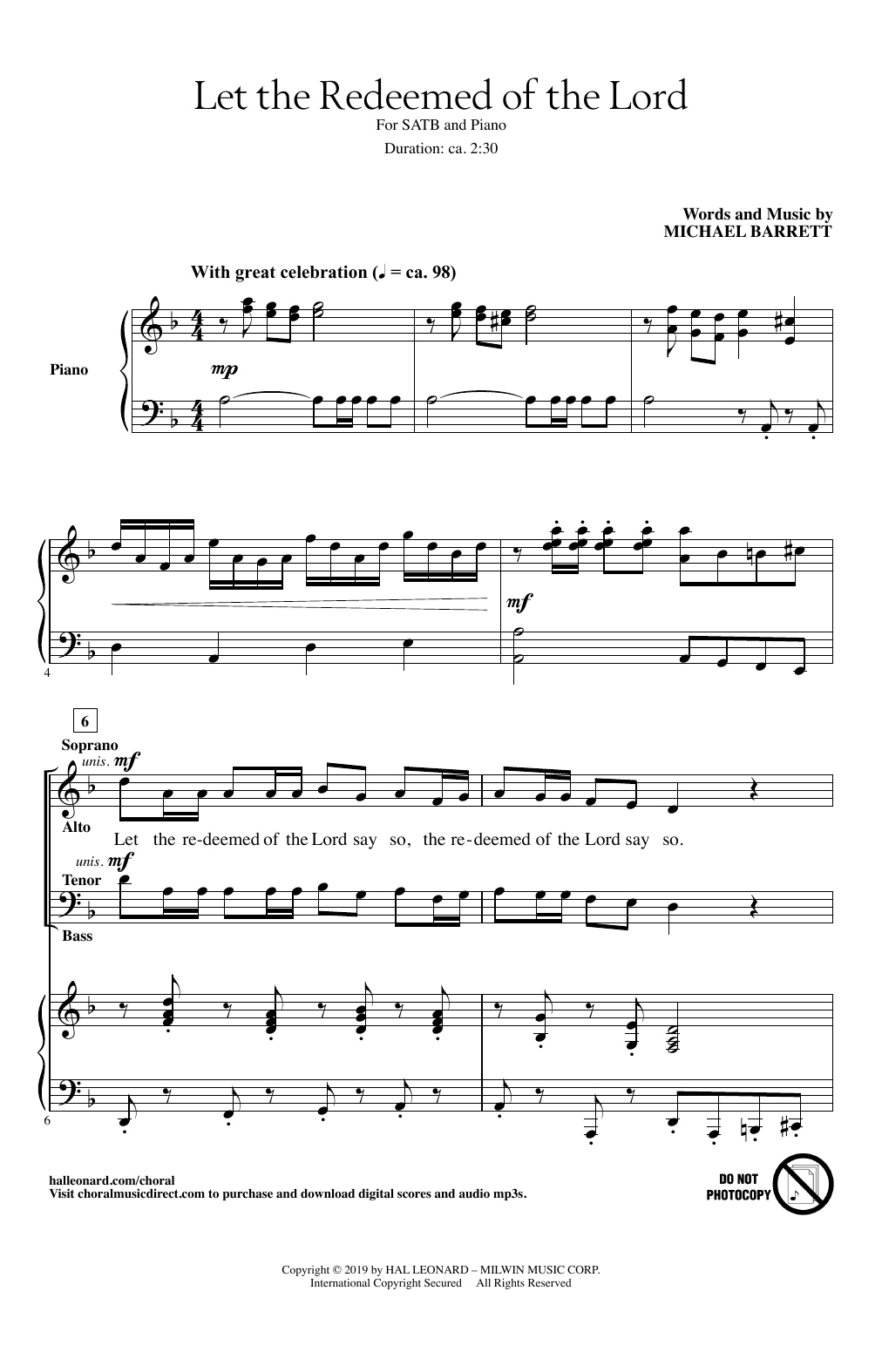 Michael Barrett Let The Redeemed Of The Lord sheet music notes and chords arranged for SATB Choir