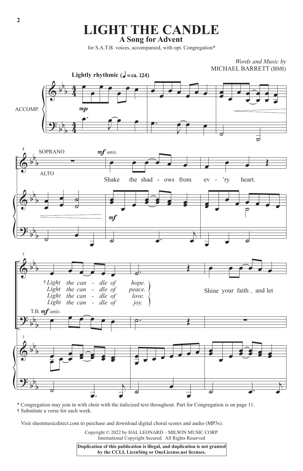 Michael Barrett Light The Candle (A Song For Advent) sheet music notes and chords arranged for SATB Choir