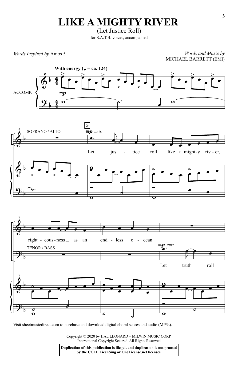 Michael Barrett Like A Mighty River (Let Justice Roll) sheet music notes and chords arranged for SATB Choir