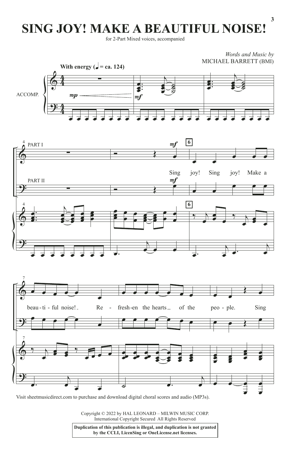 Michael Barrett Sing Joy! Make A Beautiful Noise! sheet music notes and chords arranged for 2-Part Choir
