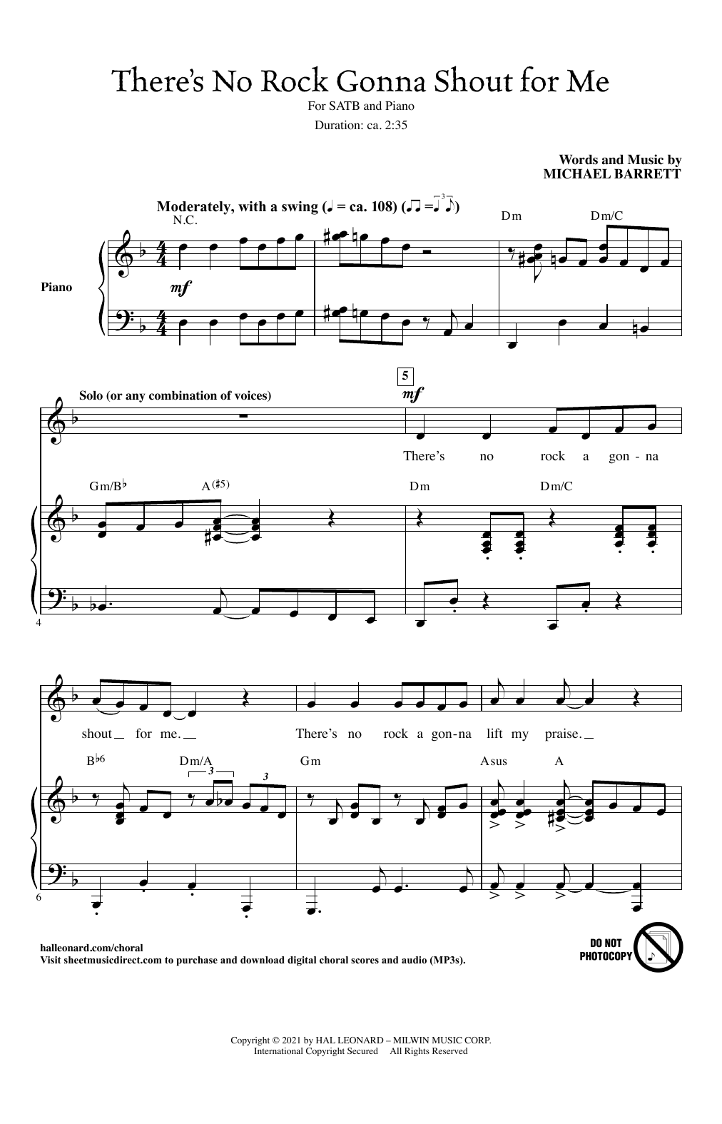 Michael Barrett There's No Rock Gonna Shout For Me sheet music notes and chords arranged for SATB Choir