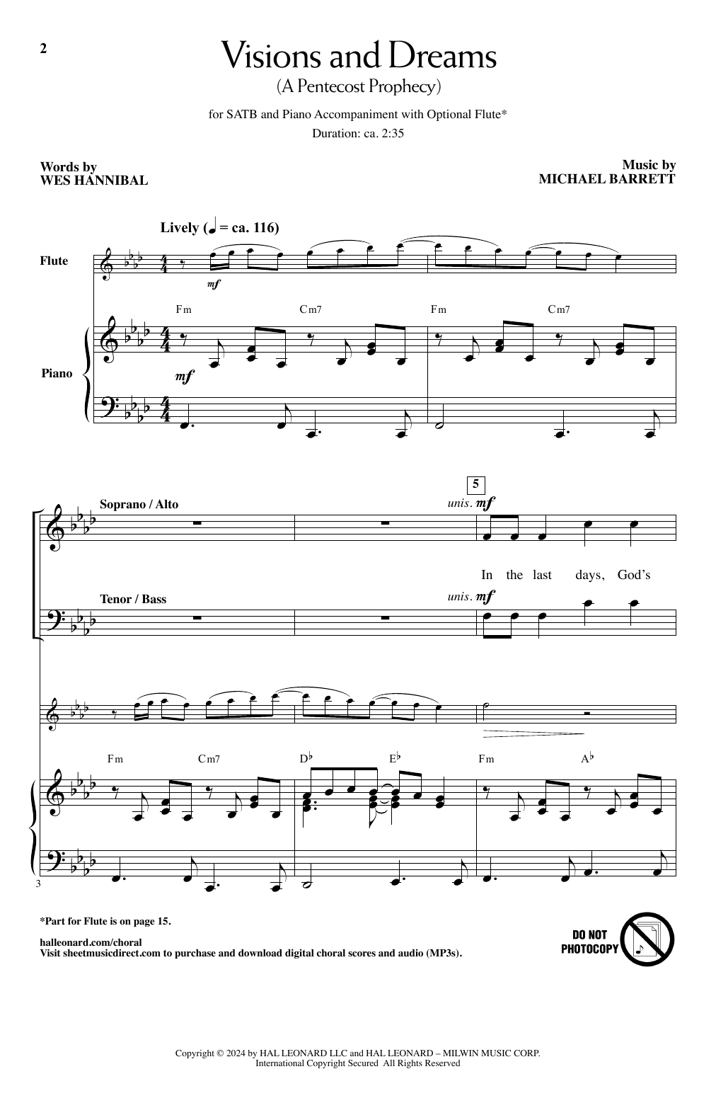 Michael Barrett Visions And Dreams (A Pentecost Prophecy) sheet music notes and chords arranged for SATB Choir