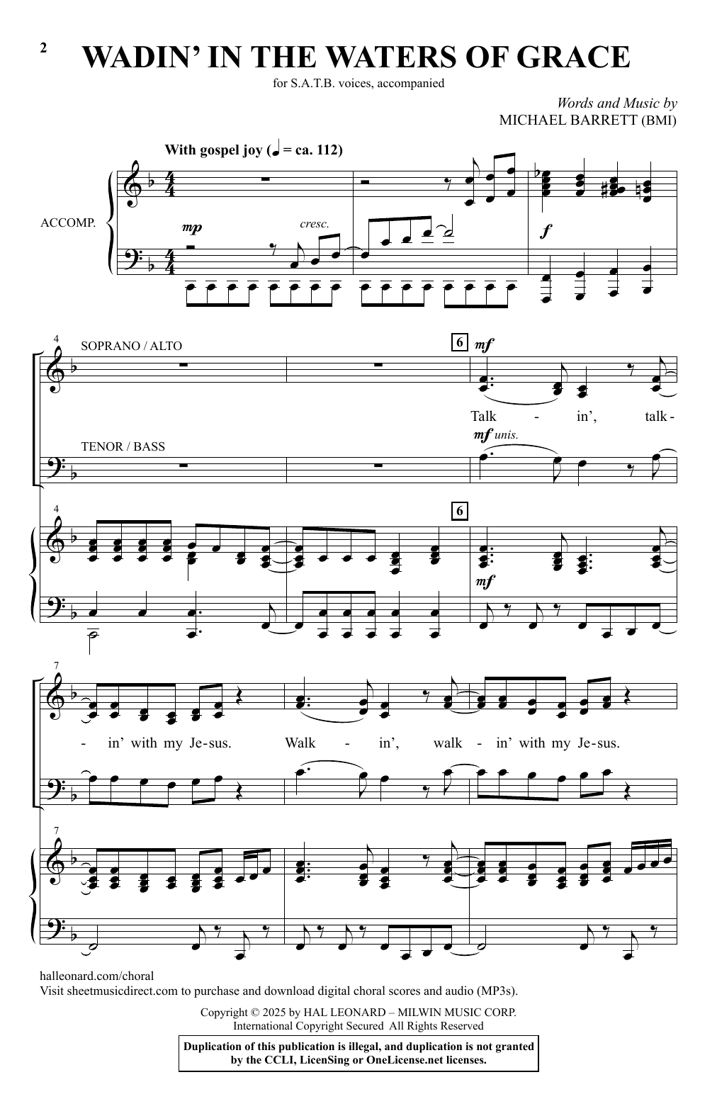 Michael Barrett Wadin' In The Waters Of Grace sheet music notes and chords arranged for SATB Choir