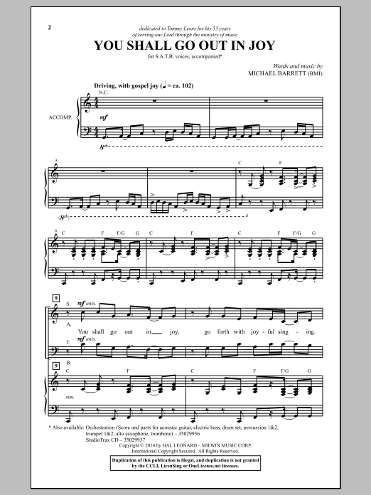Michael Barrett You Shall Go Out In Joy sheet music notes and chords arranged for SATB Choir