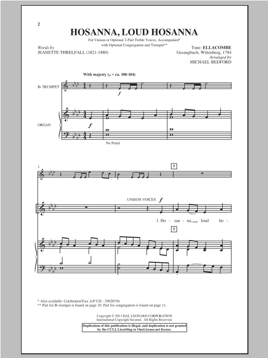 Michael Bedford Hosanna, Loud Hosanna sheet music notes and chords arranged for 2-Part Choir
