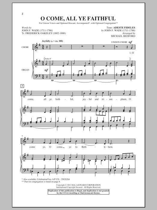 Michael Bedford O Come, All Ye Faithful sheet music notes and chords arranged for Unison Choir