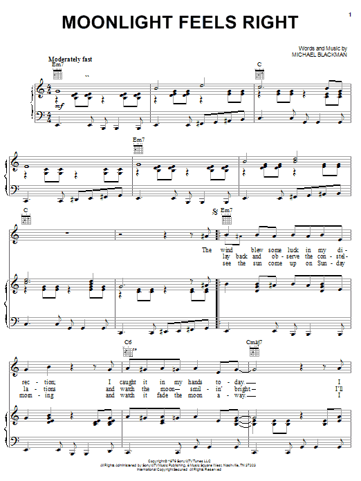 Michael Blackman Moonlight Feels Right sheet music notes and chords arranged for Piano, Vocal & Guitar Chords (Right-Hand Melody)