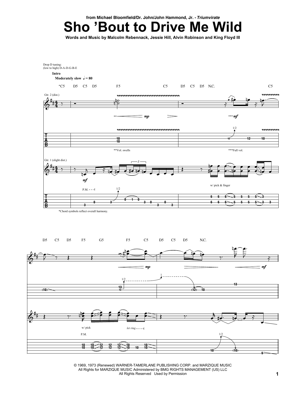 Michael Bloomfield Sho 'Bout To Drive Me Wild sheet music notes and chords arranged for Guitar Tab