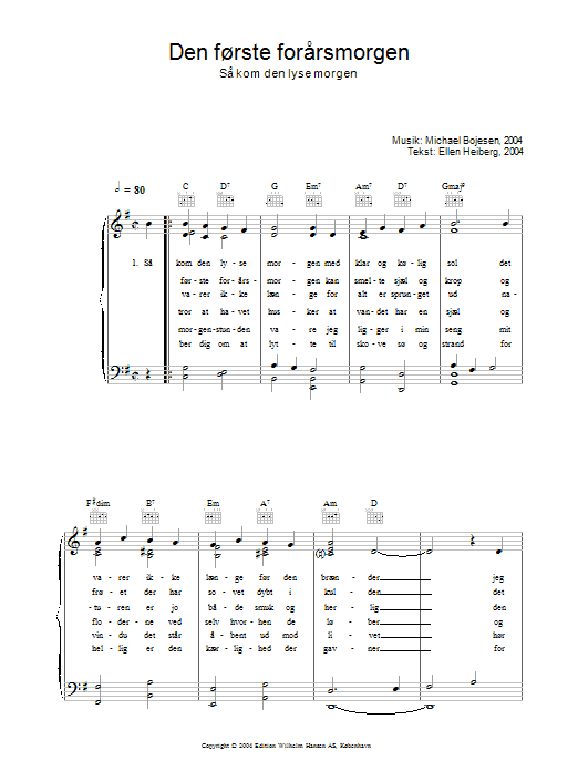 Michael Bojesen Den Forste Forarsmorgenmorgen - Sa Kom Den Lyse Morgen sheet music notes and chords arranged for Piano, Vocal & Guitar Chords