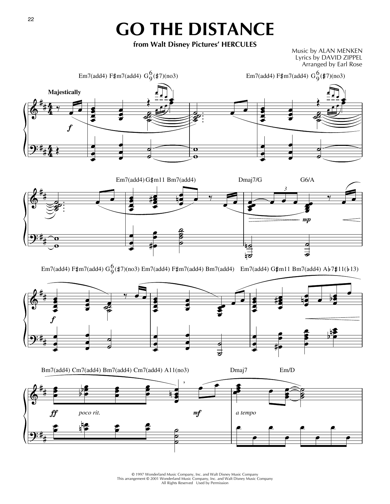 Michael Bolton Go The Distance (from Hercules) (arr. Earl Rose) sheet music notes and chords arranged for Piano Solo