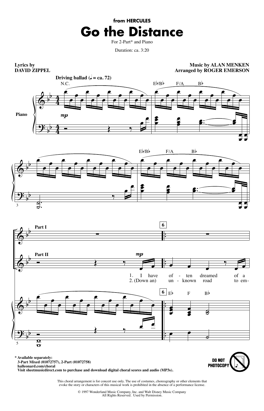 Michael Bolton Go The Distance (from Hercules) (arr. Roger Emerson) sheet music notes and chords arranged for 2-Part Choir