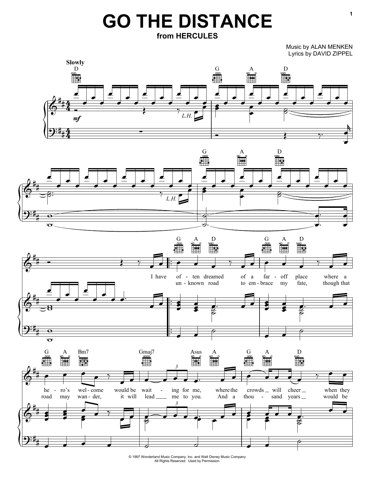 Michael Bolton Go The Distance (from Hercules) sheet music notes and chords arranged for Pro Vocal