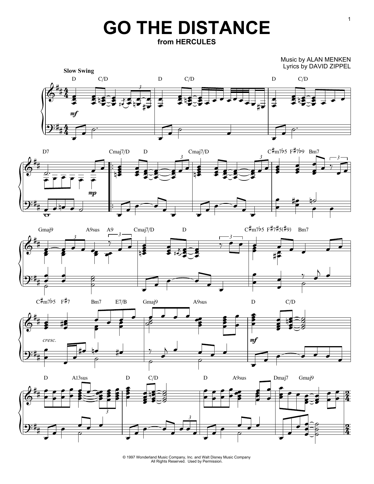 Michael Bolton Go The Distance [Jazz version] (from Hercules) sheet music notes and chords arranged for Piano Solo