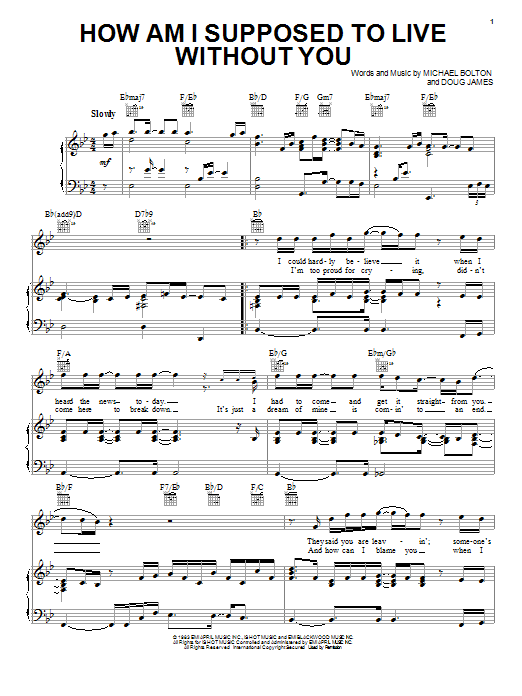 Michael Bolton How Am I Supposed To Live Without You sheet music notes and chords arranged for Lead Sheet / Fake Book