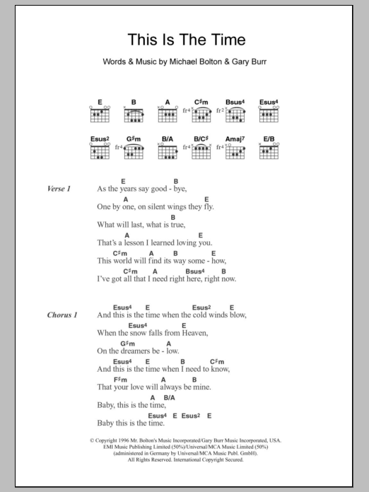 Michael Bolton This Is The Time sheet music notes and chords arranged for Guitar Chords/Lyrics