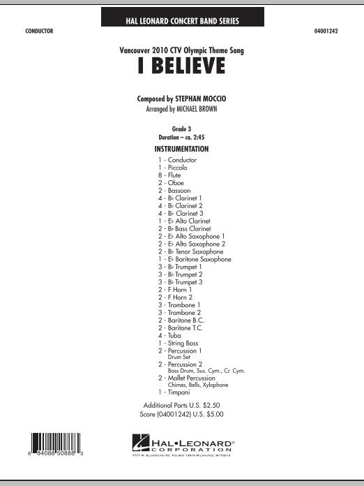 Michael Brown I Believe (Vancouver 2010 CTV Olympic Theme Song) - Full Score sheet music notes and chords arranged for Concert Band