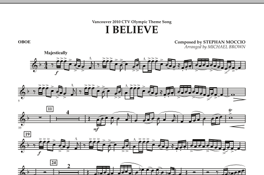 Michael Brown I Believe (Vancouver 2010 CTV Olympic Theme Song) - Oboe sheet music notes and chords arranged for Concert Band