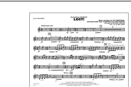 Michael Brown Lost! - 1st Bb Trumpet sheet music notes and chords arranged for Marching Band