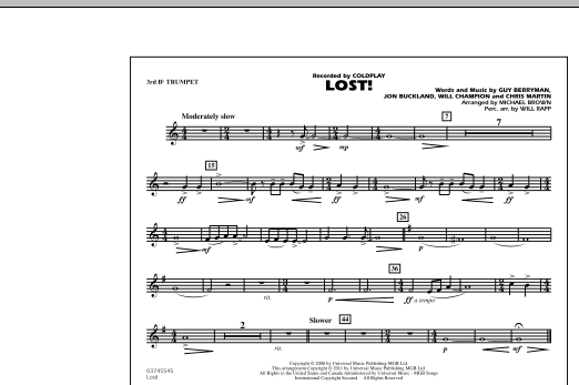 Michael Brown Lost! - 3rd Bb Trumpet sheet music notes and chords arranged for Marching Band