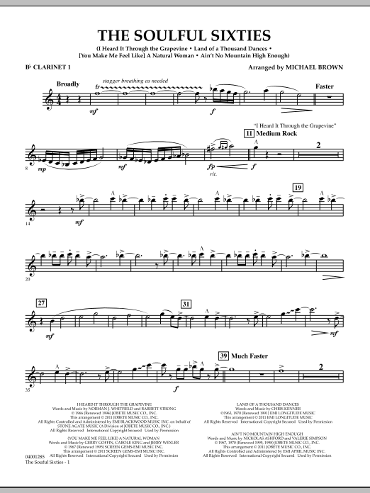 Michael Brown The Soulful Sixties - Bb Clarinet 1 sheet music notes and chords arranged for Concert Band