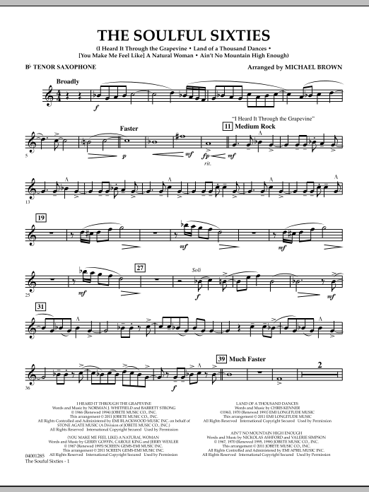 Michael Brown The Soulful Sixties - Bb Tenor Saxophone sheet music notes and chords arranged for Concert Band