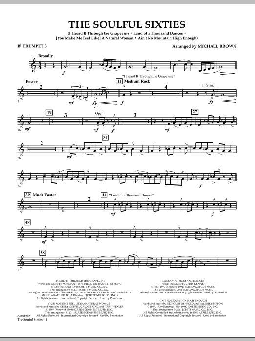 Michael Brown The Soulful Sixties - Bb Trumpet 3 sheet music notes and chords arranged for Concert Band