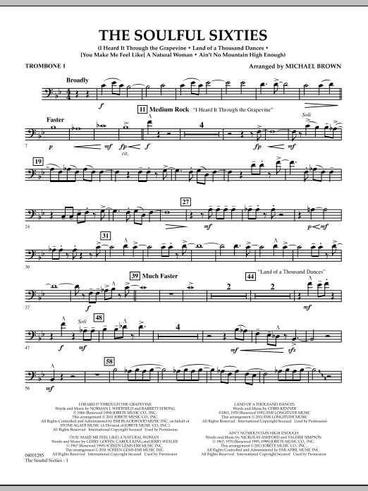Michael Brown The Soulful Sixties - Trombone 1 sheet music notes and chords arranged for Concert Band