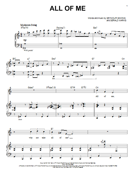 Michael Buble All Of Me sheet music notes and chords arranged for Piano & Vocal