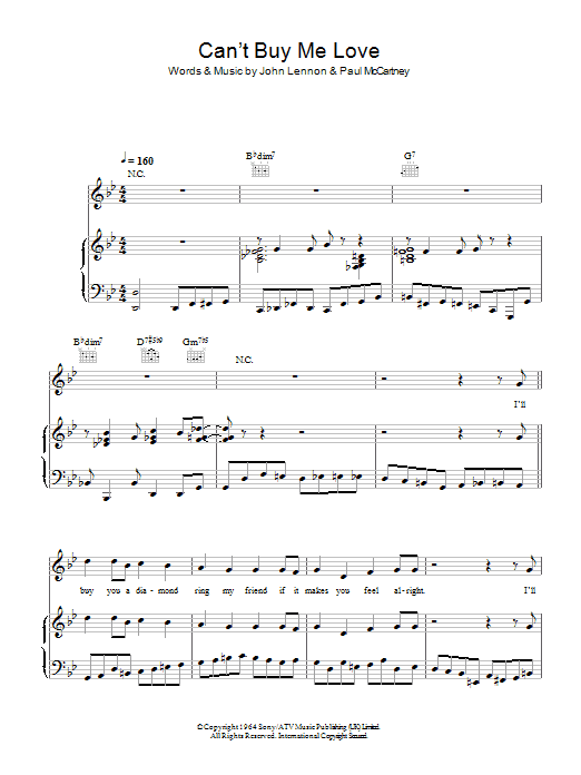 Michael Buble Can't Buy Me Love sheet music notes and chords arranged for Piano, Vocal & Guitar Chords