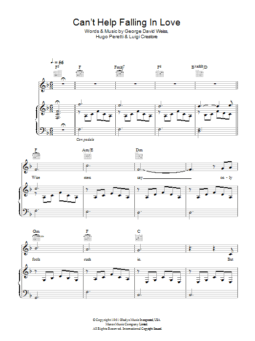 Michael Buble Can't Help Falling In Love sheet music notes and chords arranged for Piano, Vocal & Guitar Chords