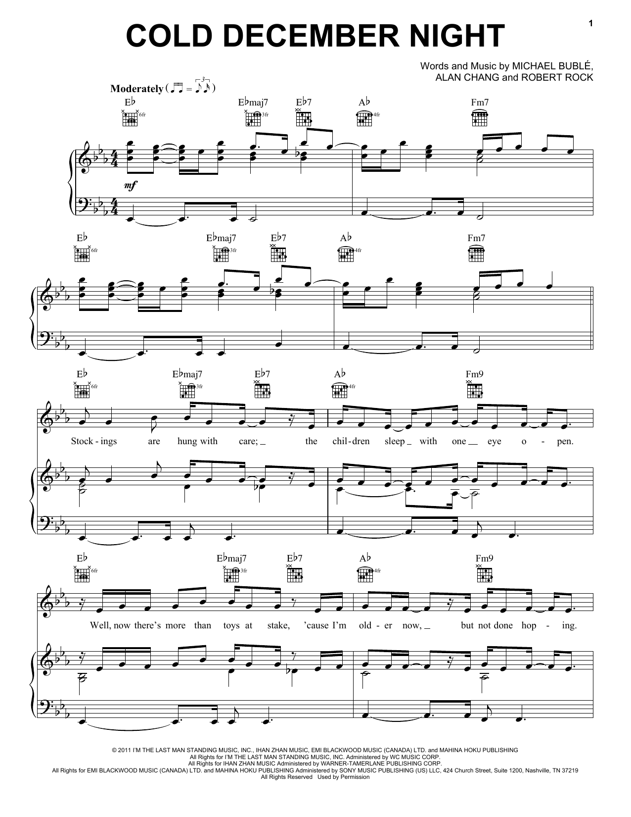 Michael Buble Cold December Night sheet music notes and chords arranged for Tenor Sax Solo