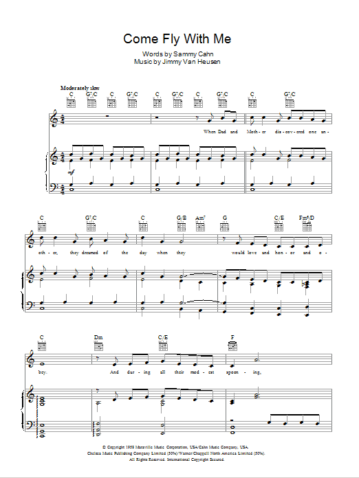 Michael Buble Come Fly With Me sheet music notes and chords arranged for Piano, Vocal & Guitar Chords