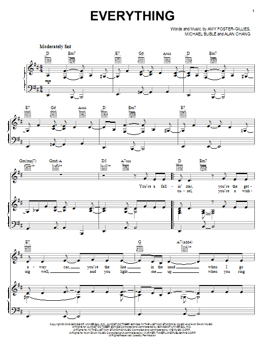 Michael Bublé Everything sheet music notes and chords arranged for Piano Solo