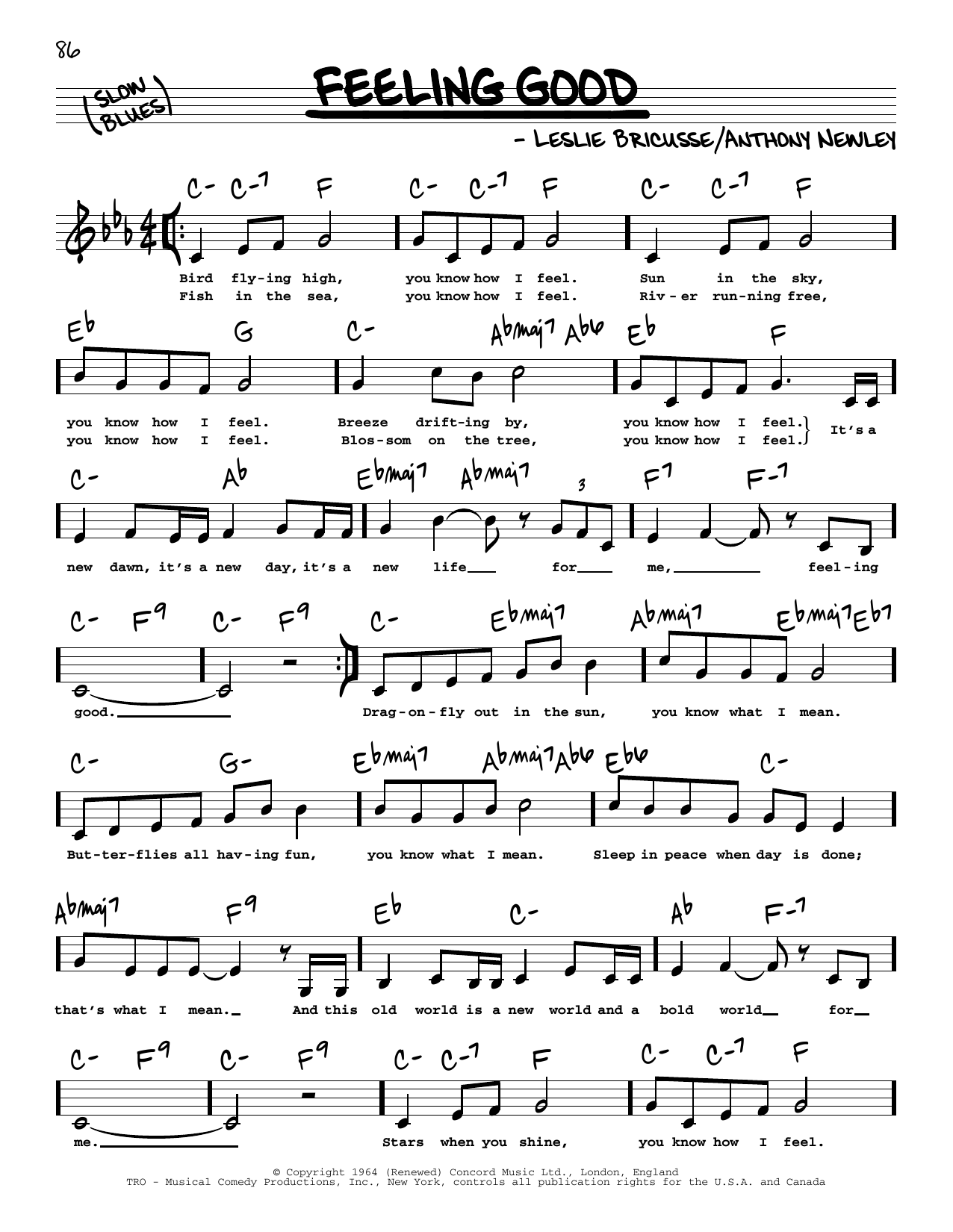 Michael Buble Feeling Good (Low Voice) sheet music notes and chords arranged for Real Book – Melody, Lyrics & Chords
