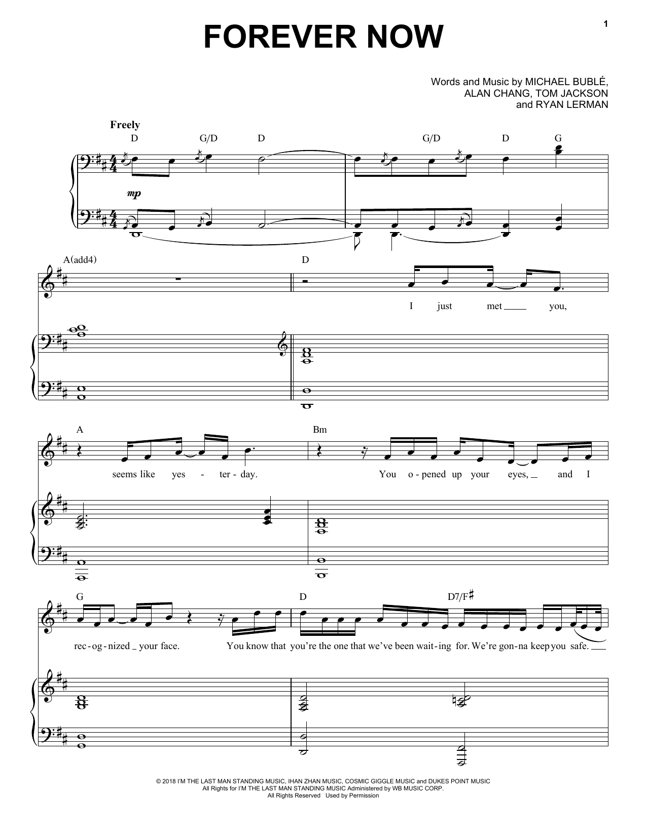 Michael Bublé Forever Now sheet music notes and chords arranged for Piano & Vocal