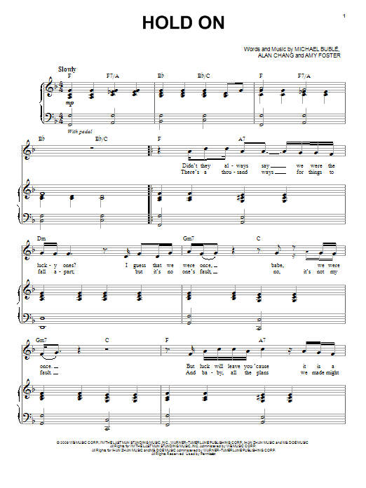 Michael Bublé Hold On sheet music notes and chords arranged for Pro Vocal