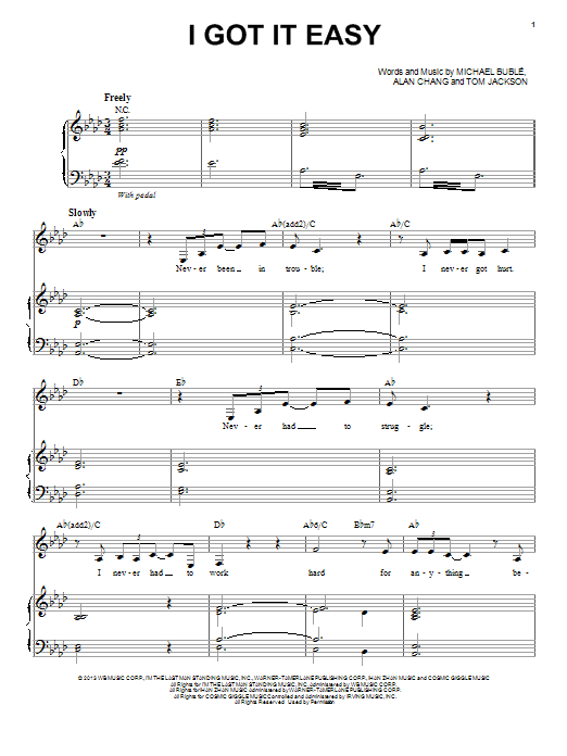 Michael Buble I Got It Easy sheet music notes and chords arranged for Piano, Vocal & Guitar Chords