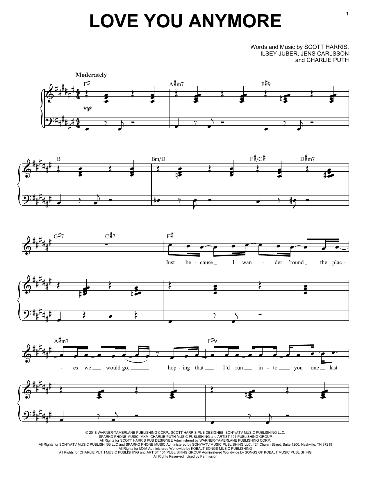 Michael Bublé Love You Anymore sheet music notes and chords arranged for Piano & Vocal