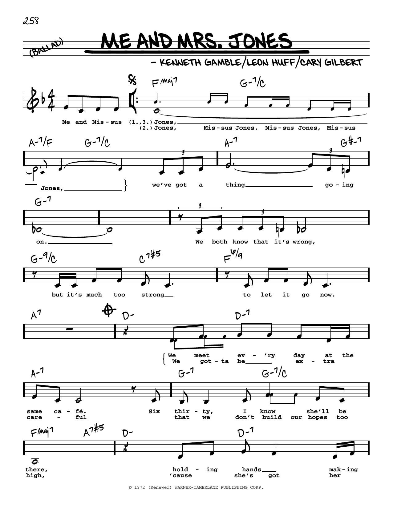 Michael Buble Me And Mrs. Jones (Low Voice) sheet music notes and chords arranged for Real Book – Melody, Lyrics & Chords