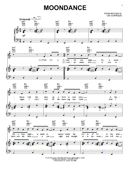 Michael Buble Moondance sheet music notes and chords arranged for Piano, Vocal & Guitar Chords (Right-Hand Melody)