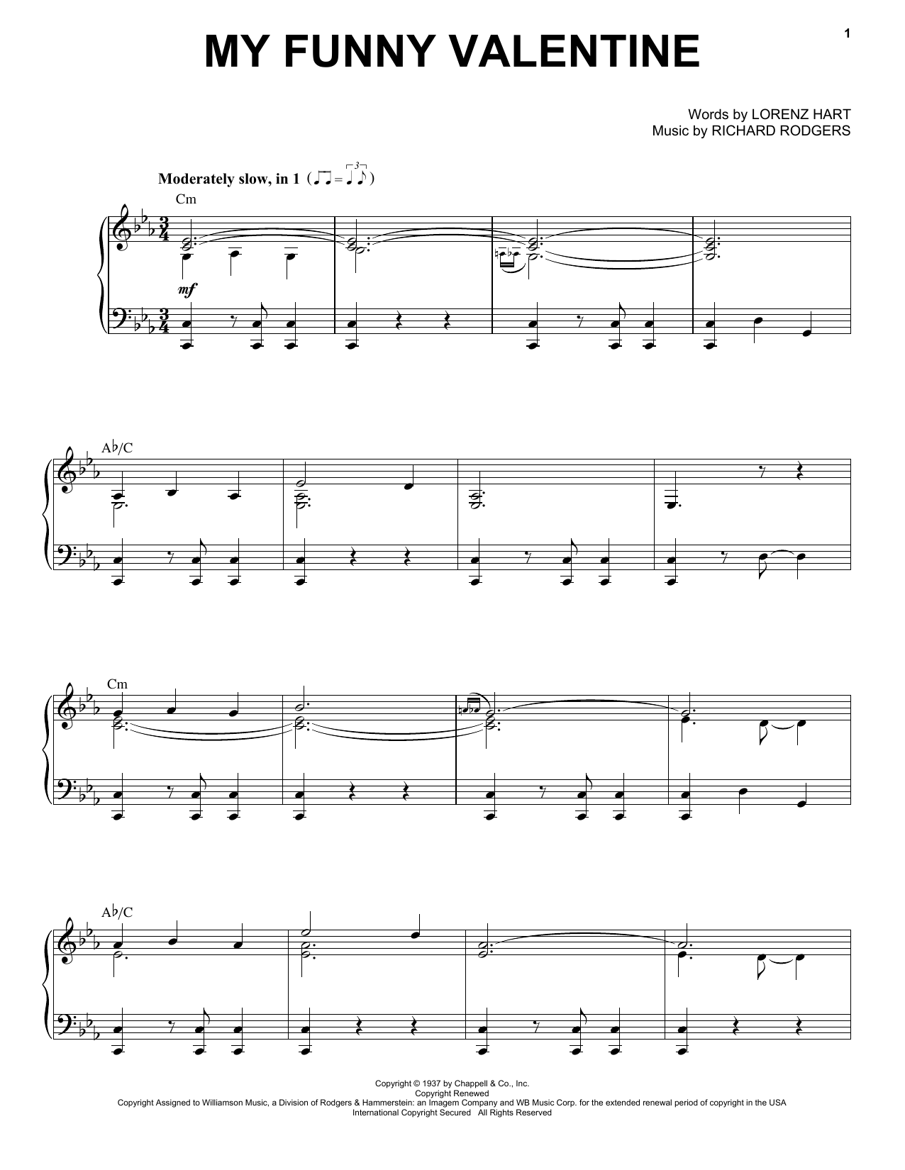 Michael Bublé My Funny Valentine sheet music notes and chords arranged for Piano & Vocal