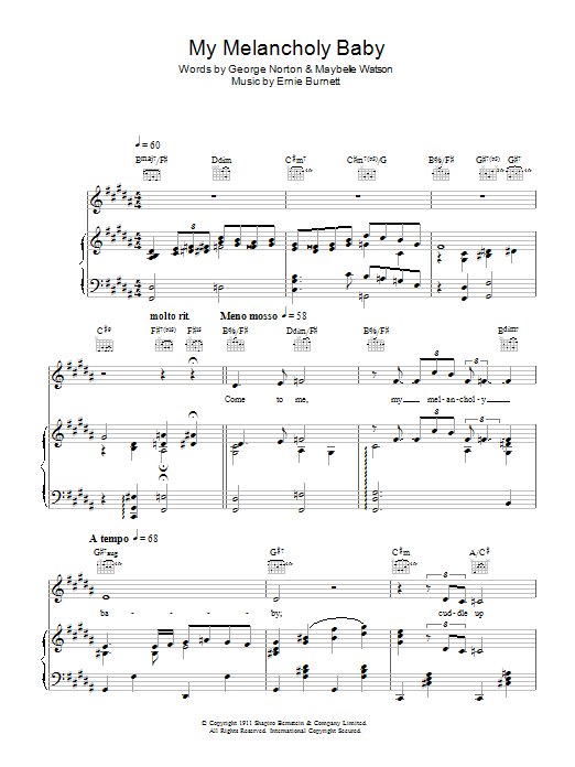 Michael Buble My Melancholy Baby sheet music notes and chords arranged for Piano, Vocal & Guitar Chords