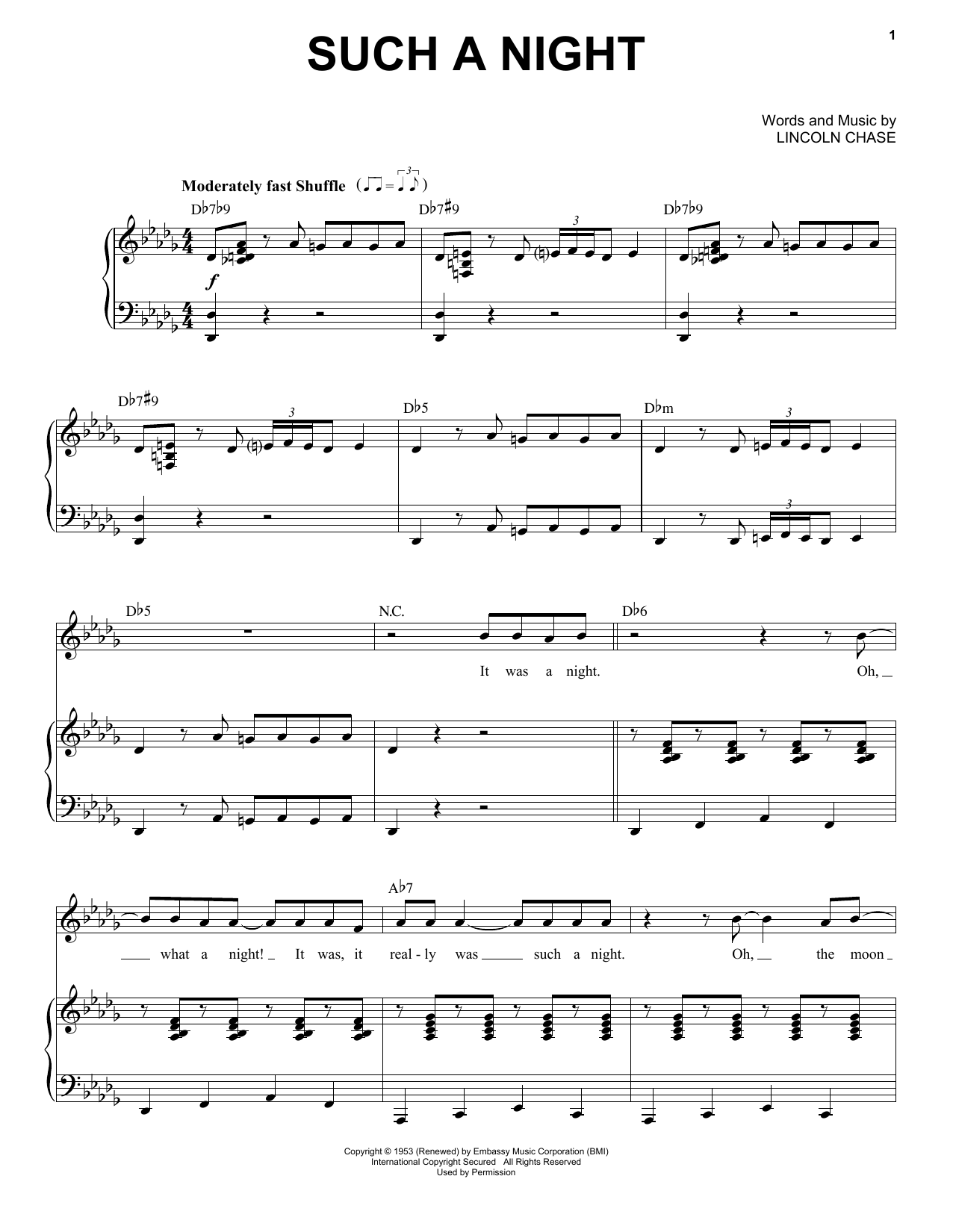 Michael Bublé Such A Night sheet music notes and chords arranged for Piano & Vocal